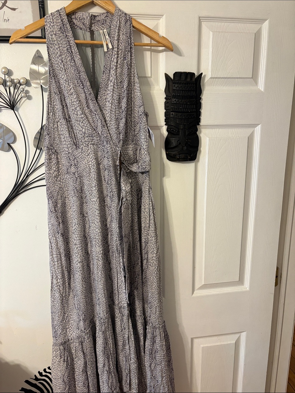 Anthropologie Light Gray Snake-Print Sleeveless Wrap Maxi Dress